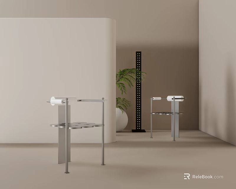 Two Modern Metal Frame Leisure Chairs With Green Plant In Light Colored Room 3d model 
