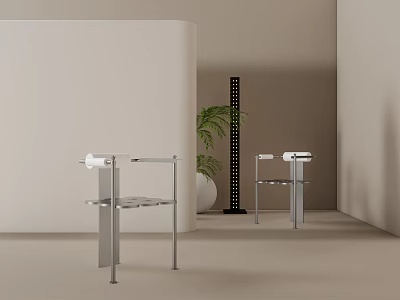Two Modern Metal Frame Leisure Chairs With Green Plant In Light Colored Room 3d model