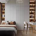 Modern Tatami Bedroom Interior With Built in Storage Wooden Shelves And Soft Lighting