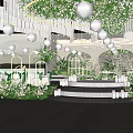 Elegant Round Wedding Stage With Circular Hanging Floral Arrangement And White Chairs