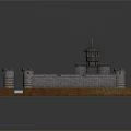 Cartoon Castle Scene With Stone Walls Towers Moat And Green Grass