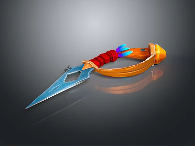 Fantasy Dagger Weapon With Orange Guard Red Wrapping Blue Blade And Decorative Accents 3d model