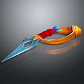Fantasy Dagger Weapon With Orange Guard Red Wrapping Blue Blade And Decorative Accents
