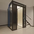 Modern Elevator With Glass Door And Black Frame Interior Staircase Lighting Design 3d model