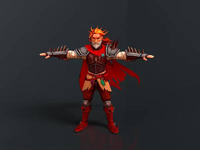 A Man With Orange Hair And Red Cape In Armored Outfit With Arms Outstretched 3d model