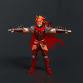 A Man With Orange Hair And Red Cape In Armored Outfit With Arms Outstretched