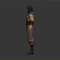 Man In Yellow And Brown Outfit With Hood And Mask Standing Pose