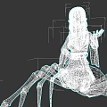 Anime Style Woman in Traditional Kimono with Black and Red Spider Legs Design
