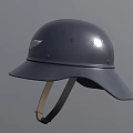 Dark Gray Helmet With Silver Eagle Wing Emblem On Top And Brim Chin Strap