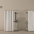 Modern Bathroom Accessories With White Shower Curtains Black Shower Heads And Handheld Showers