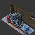 Red Industrial Forklift Utility Vehicle Featuring Large Tires For Warehouse Operations