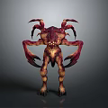 Fierce Multi Limbed Monster Character With Red Yellow Exoskeleton And Spiked Appendages 3d model