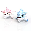 Low Poly Shark Figurines In Pink And Blue With White Bellies And Black Eyes