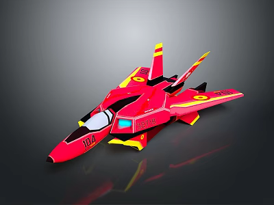 Red Toy Airplane Model With Yellow Accents And Number 1024 Design 3d model