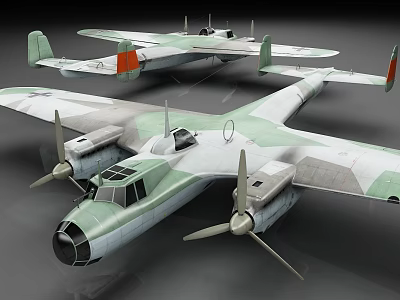 Vintage Military Fighter Planes With Green Camouflage And Red Wing Markings 3d model