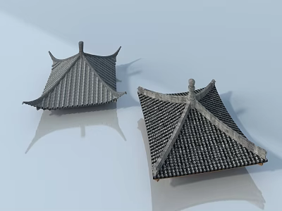 Chinese Style Swing Doors Featuring Gray And Dark Gray Tile Texture On White Background 3d model