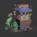 Green Motorcycle Food Cart With Blue Canopy Khao Soi Khao Time Snacks