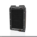 Sturdy Metal Framed Equipment Enclosure With Perforated Grid Panel And Orange Accents