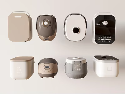 Various Colorful Rice Cookers With Different Designs And Control Panels 3d model