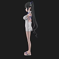 3D Anime Style Woman With Blue Hair White Dress Long Gloves And Sandals