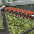 Modern Metro Station With Red Roof Surrounded By Lush Green Trees And Urban Buildings