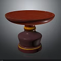 Red Round Top Pedestal Table With Yellow Trim And Smooth Surface Design