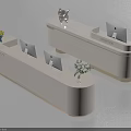 Modern White Curved Reception Desks With Mac Computers Small Plants And Cat Decoration 3d model
