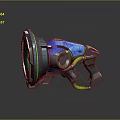 Futuristic Blue and Green Sci Fi Weapon Featuring Mechanical Details and Ergonomic Grip