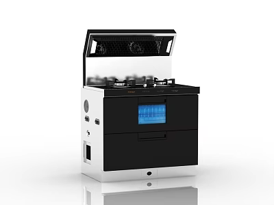 Modern Kitchen Appliance with Gas Cooktop Range Hood and Digital Display Panel 3d model