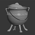 Vintage Silver Cooking Pot With Lid Handles Claw Feet And Decorative Patterns