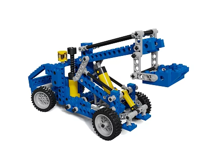 Building Blocks Blue Construction Vehicle With Mechanical Arm Yellow Parts And Wheels 3d model