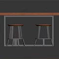Modern Wooden Dining Table with Metal Frame Smooth Tabletop and Round Stools
