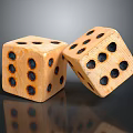 Detailed View Of Two Wooden Dice With Black Dots On Reflective Surface