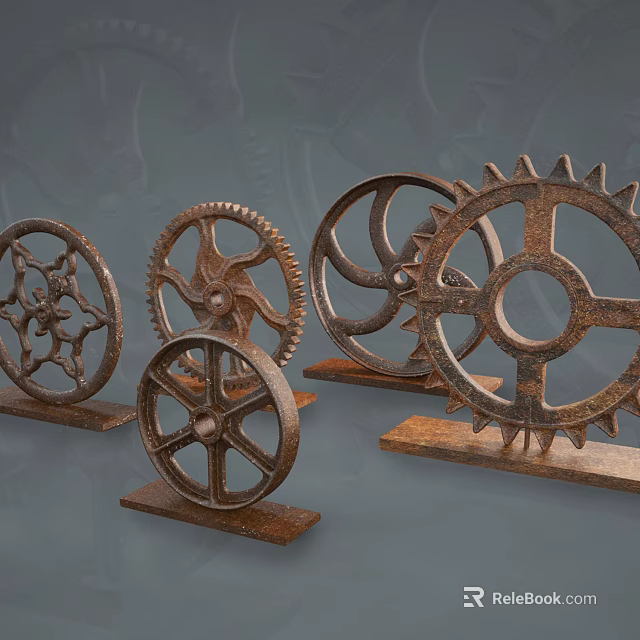 Vintage Rustic Metal Gear Decorative Ornament Set With Various Designs For Home Decor 3d model 