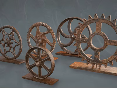 Vintage Rustic Metal Gear Decorative Ornament Set With Various Designs For Home Decor 3d model