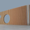 Modern Interior Wooden Wall Structure With Vertical Slats And Circular Cutouts 3d model