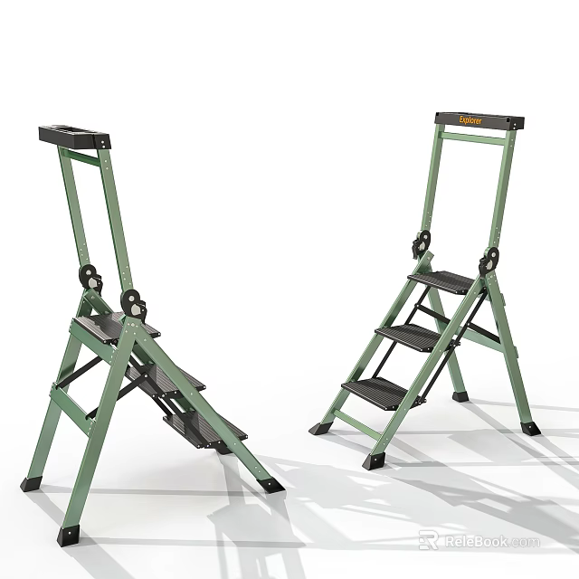 Green Folding Step Ladders With Tool Tray And Non Slip Steps Design 3d model