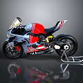 Gray Red White Sport Racing Motorcycle With Streamlined Design And Stand