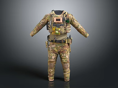 Military Camouflage Full Body Tactical Gear With Vest And Utility Belt 3d model