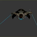 Game Movie Character In Brown Gold Mechanical Armor With Blue Glowing Elements And Dual Swords