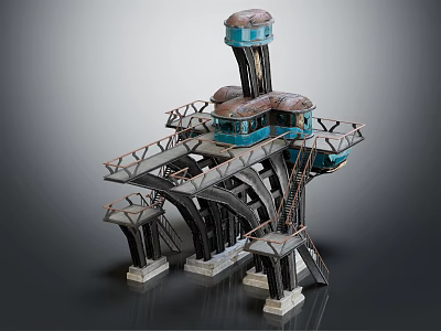 Futuristic Architectural Structure with Multi Level Platforms Towers Bridges and Industrial Design 3d model