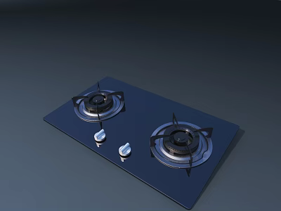 Modern Double Burner Gas Stove Black Cooktop with Control Knobs Kitchen Appliance 3d model