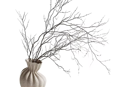Minimalist Linen Fabric Vase With Slender Bare Branches For Home Decor 3d model