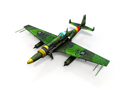 Green Camouflage Aerospace Aircraft Model With Yellow Nose And Detailed Wings 3d model