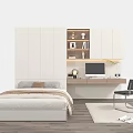 Single Bed With White Cabinets Desk Computer Chair And Wooden Floor Rug