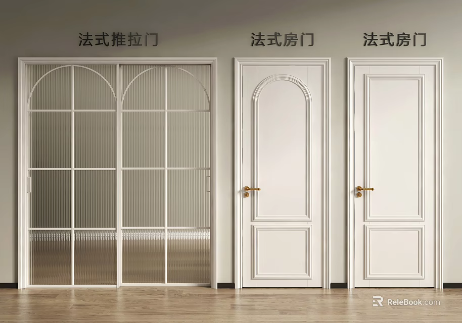 French Style Sliding Doors With Glass Panels And French Doors Interior Design 3d model 