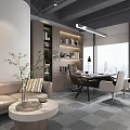 Modern Office Interior With Open Workspace Computers Green Plants Partitions Gray Carpet And White Desks