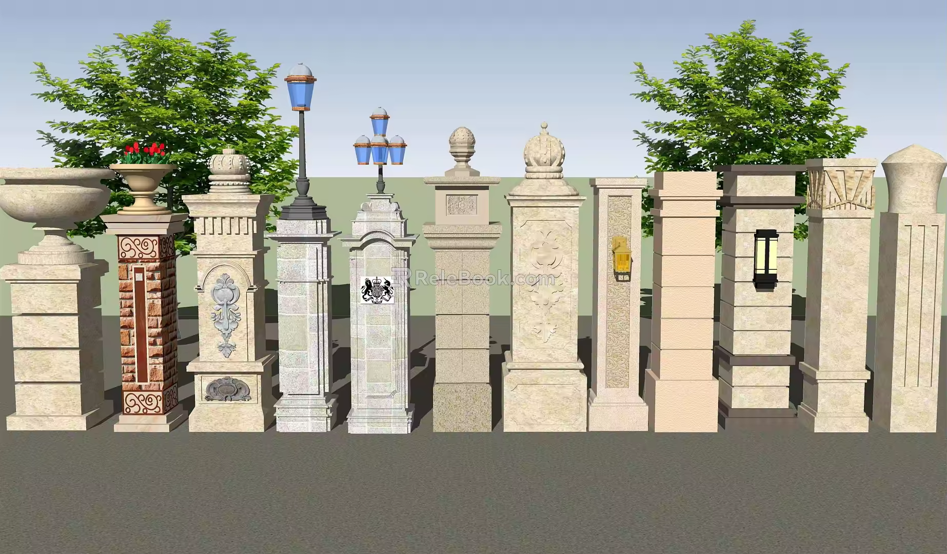 European Roman Column Courtyard Garden Stone Gate Column Roman Column 3d model