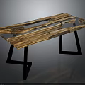 Modern Rustic Wooden Table With Natural Wood Grain And Black Metal Legs
