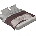 Simple Style Double Bed With Two Pillows And Brown White Bedspread 3d model